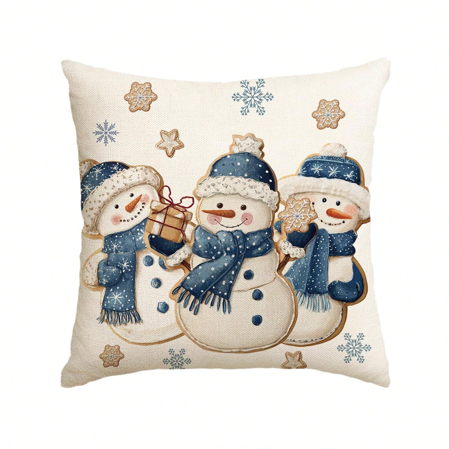 冬の雪だるまと雪の結晶の柄が描かれた、18インチ×18インチ - Pillow Insert 18X18 のレビューと価格