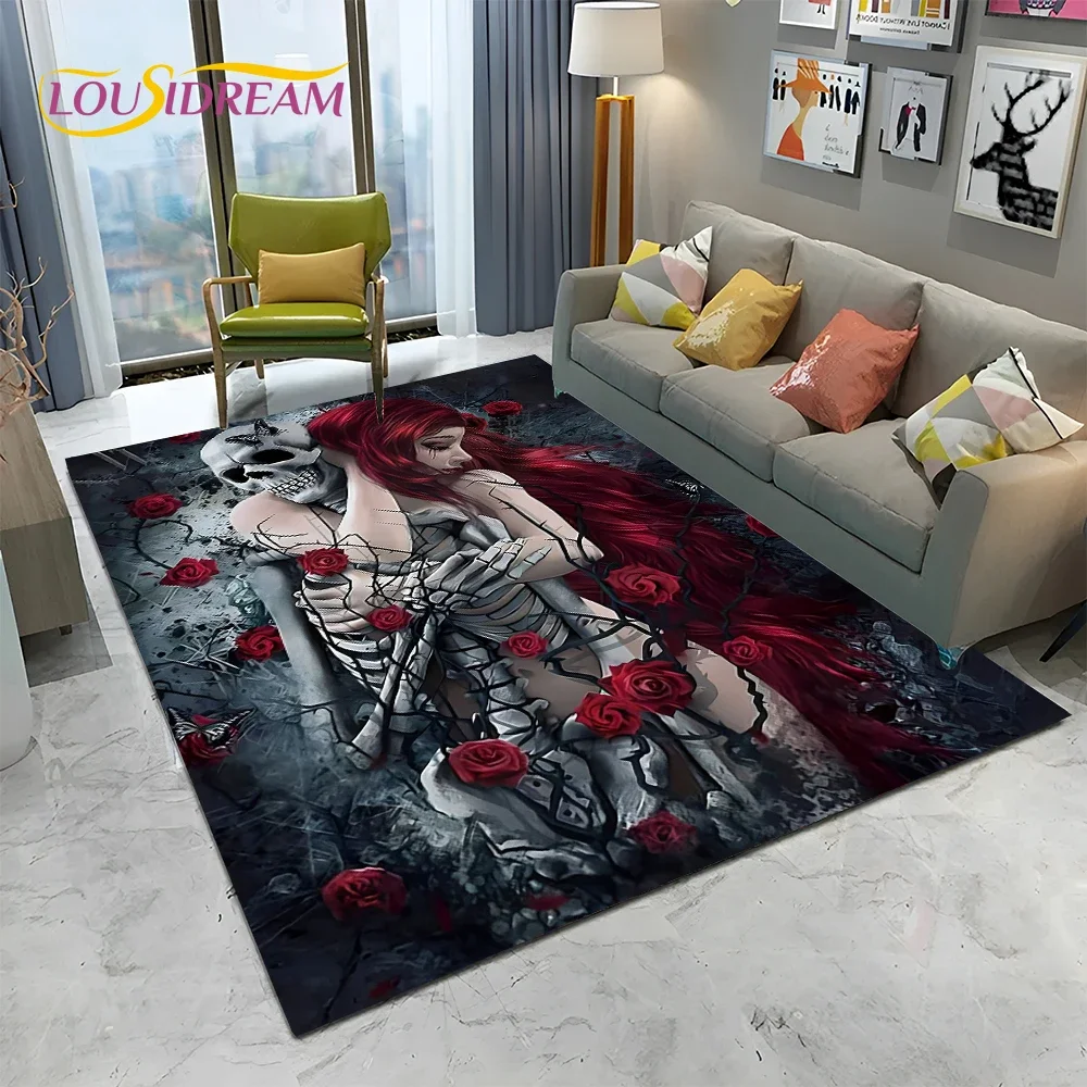 ホラーゴシック女性スカルデッドガールカーペットラグ、家庭用リ - Home Textiles Sale のレビューと価格