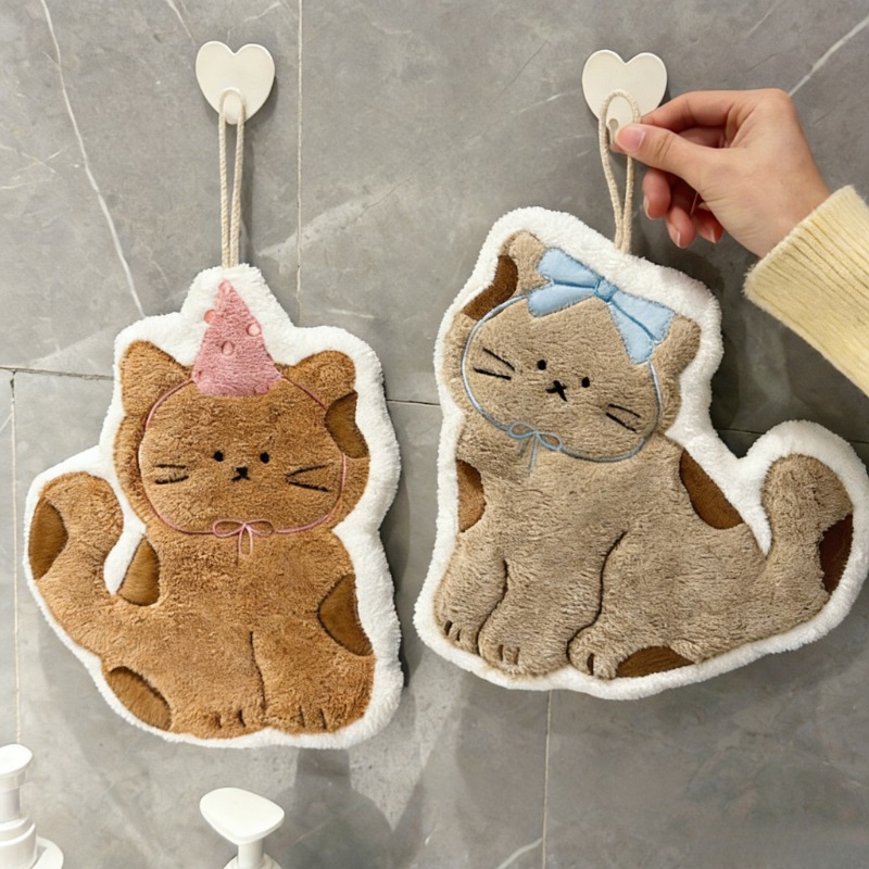 創造性あふれるかわいい猫の形をしたハンギングハンドタオル、バ - Home Textiles Usa のレビューと価格